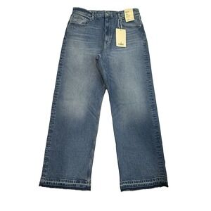 Cake High Rise Wide Straight Leg Jean Women 32 14 31 Inseam Loose Denim Fray Hem